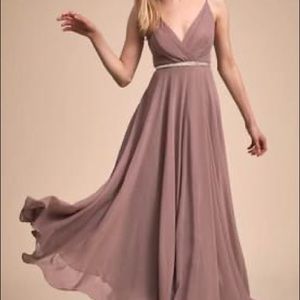 BHLDN Dusty Mauve V-Neck Chiffon Maxi Dress